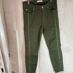 7 For All Mankind Olive Skinny Jeans with zipper detail